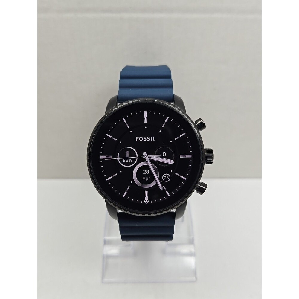 Fossil Q Explorist HR Gen 4 DW6F1 Black 45mm Smartwatch GPS NFC Blue Band - Read